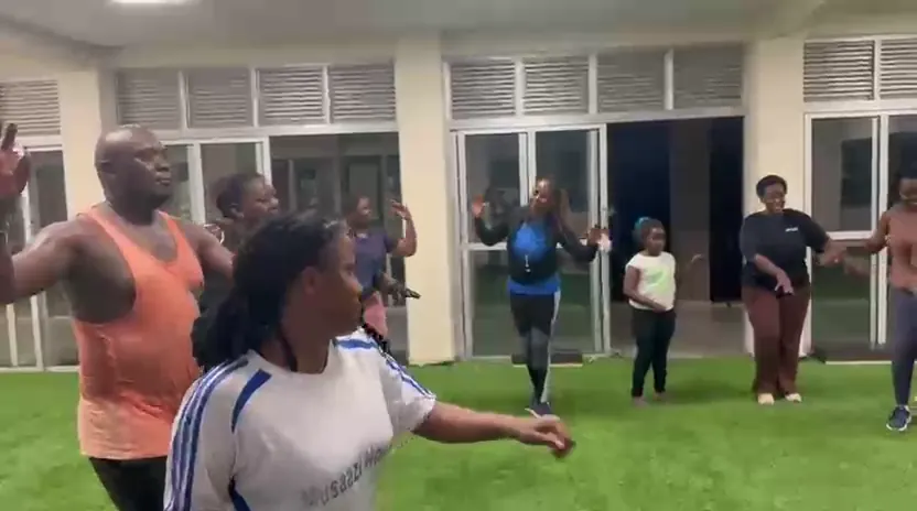 Members mid-move during a dance cardio round